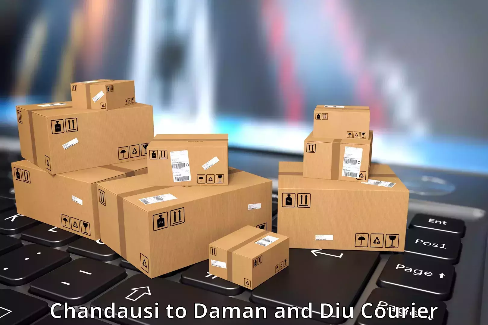 Package delivery network Chandausi to Diu