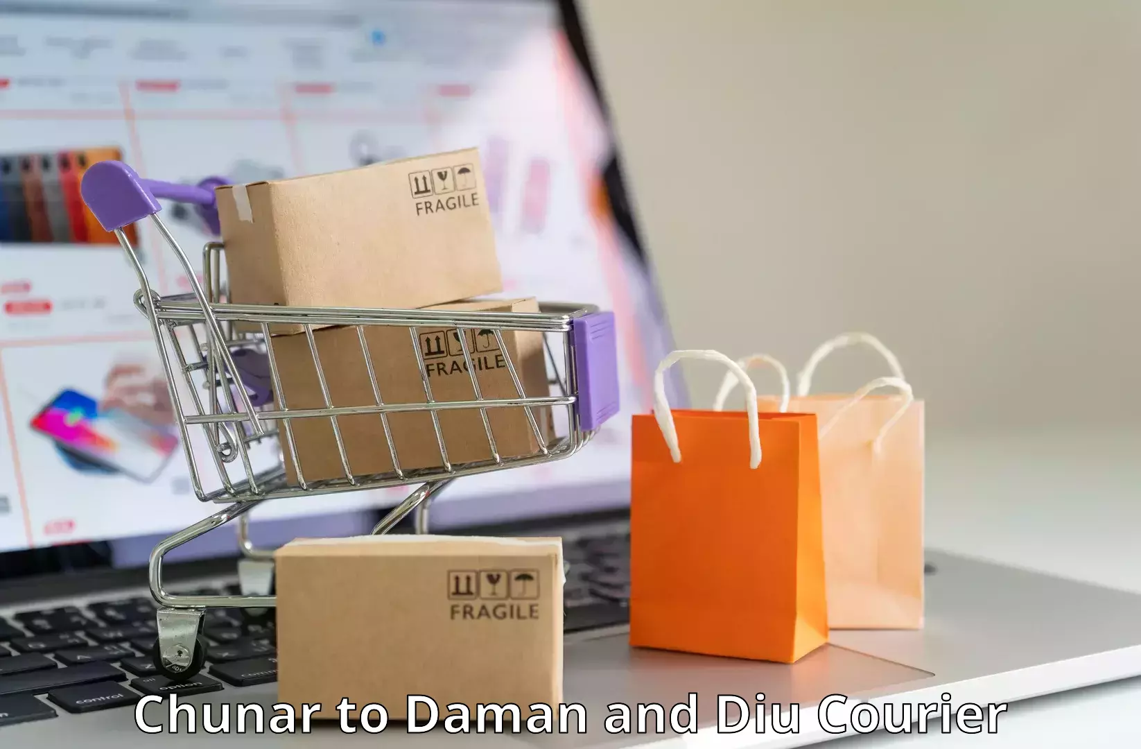 Bulk shipping discounts Chunar to Diu