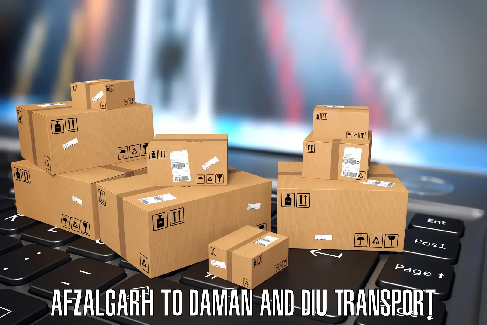 Cargo transportation services in Afzalgarh to Diu