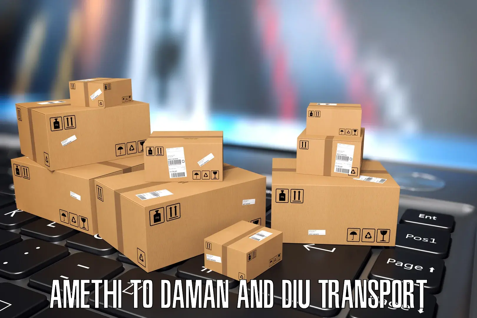 Interstate goods transport Amethi to Daman and Diu