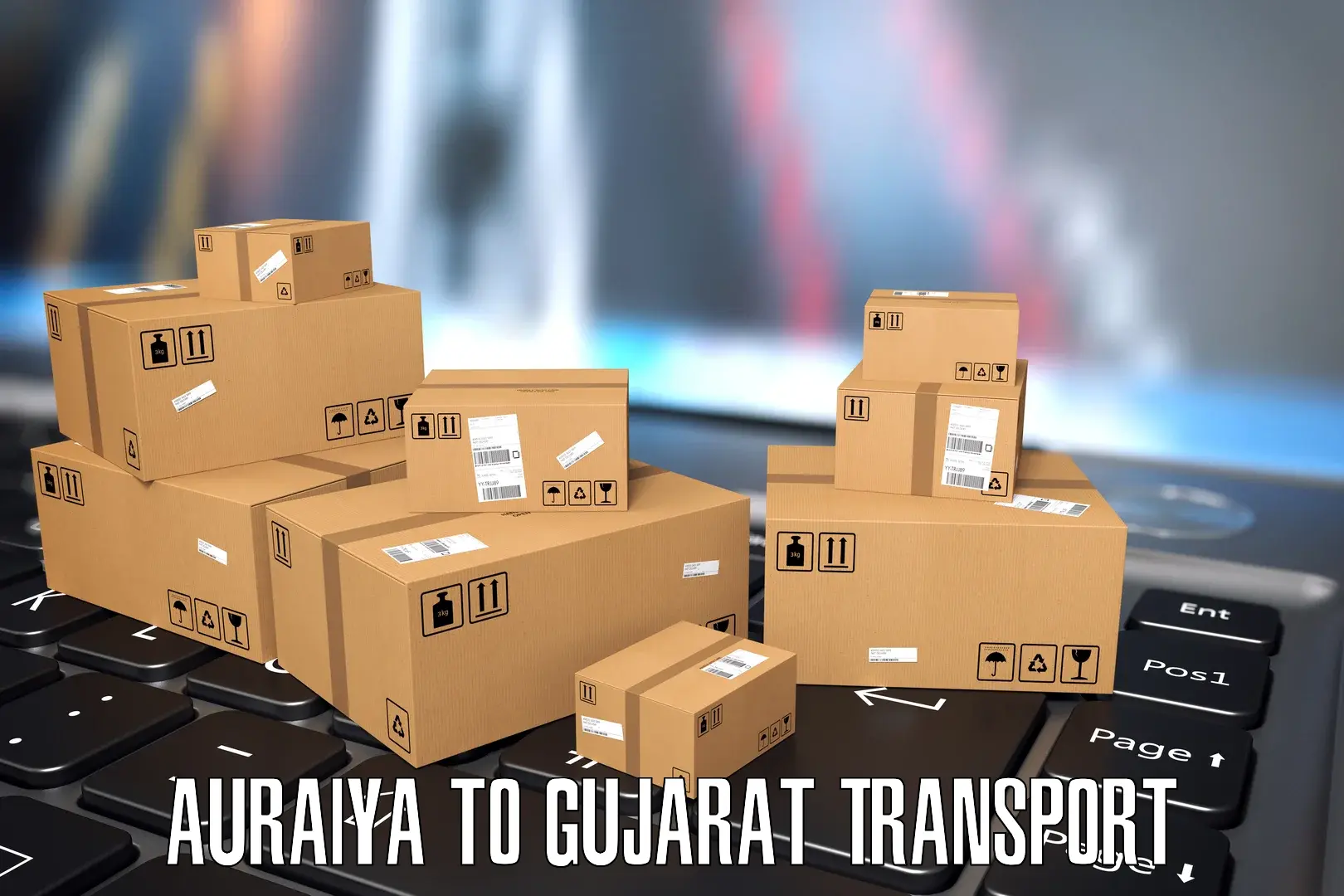 Two wheeler parcel service Auraiya to Gujarat