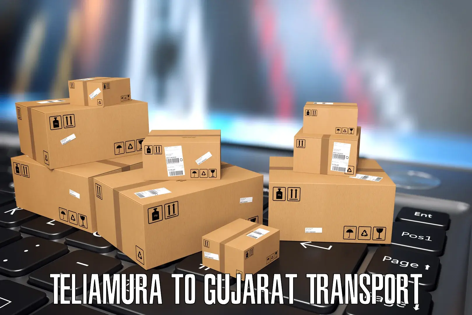 Two wheeler transport services Teliamura to Gujarat